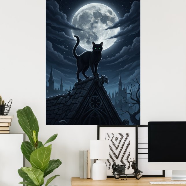Black Cat and Moon Poster (Home Office)