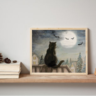 Black Cat and Moon Poster