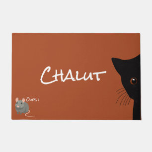 black cat and mouse doormat