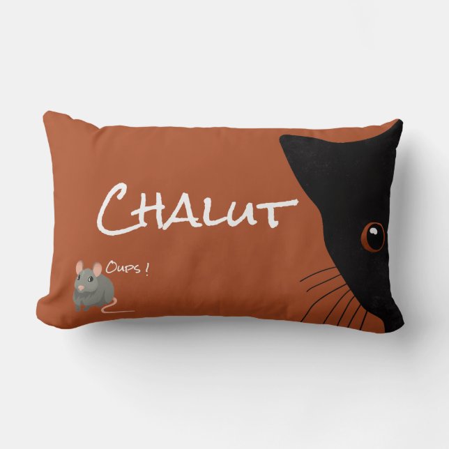 black cat and mouse lumbar cushion (Front)