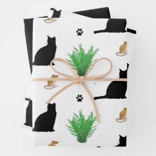 Black Cat and Mouse Pattern  Wrapping Paper Sheet