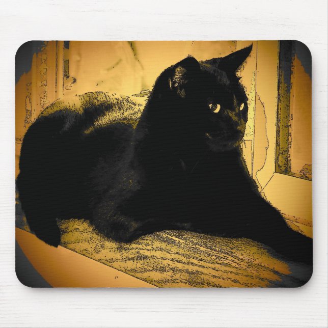 Black Cat and Orange Mouse Pad (Front)