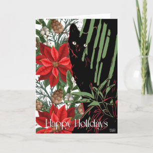 Black Cat and Poinsettia Design Holiday Card