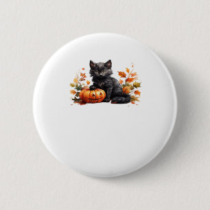 Black Cat and Pumpkin � Cute Halloween Watercolor  6 Cm Round Badge