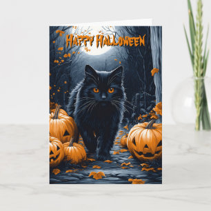 Black Cat And Pumpkin Forest Halloween Card