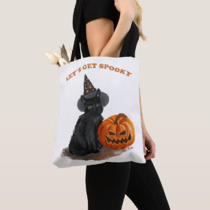 Black Cat and pumpkin Halloween Tote Bag