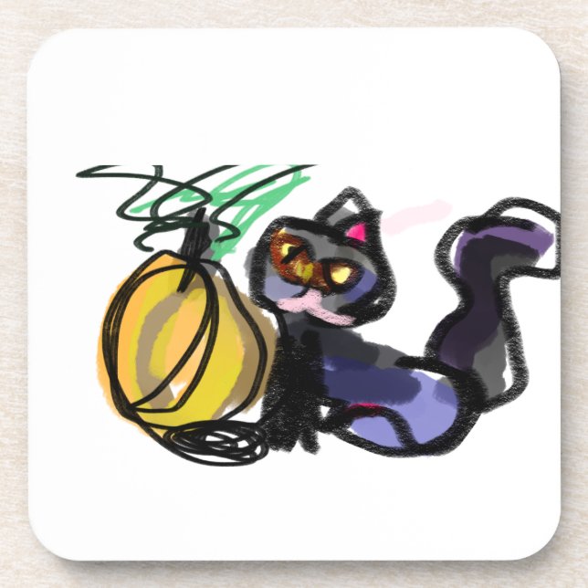 Black Cat and Pumpkin joy Coaster (Front)