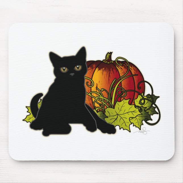 Black Cat and Pumpkin Mouse Pad (Front)