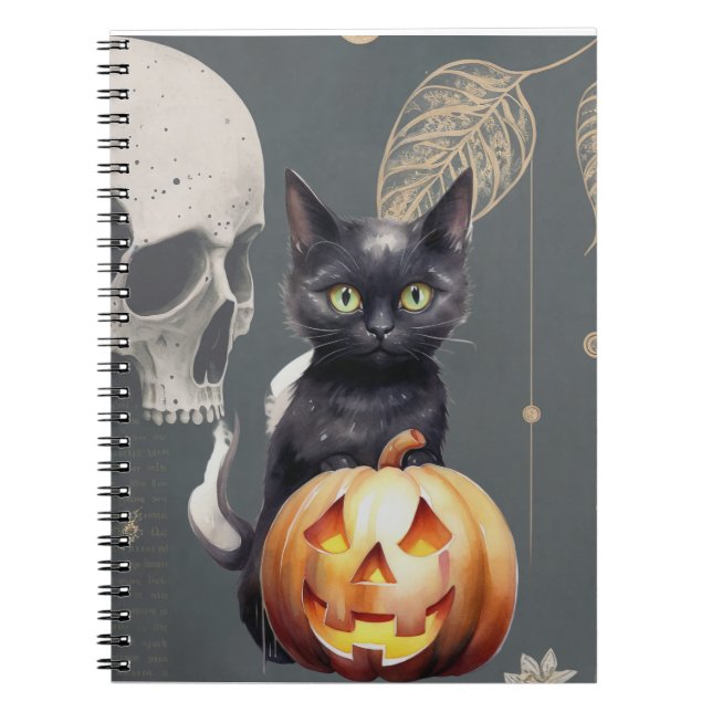 Black Cat and Pumpkin Notebook for Halloween (Front)