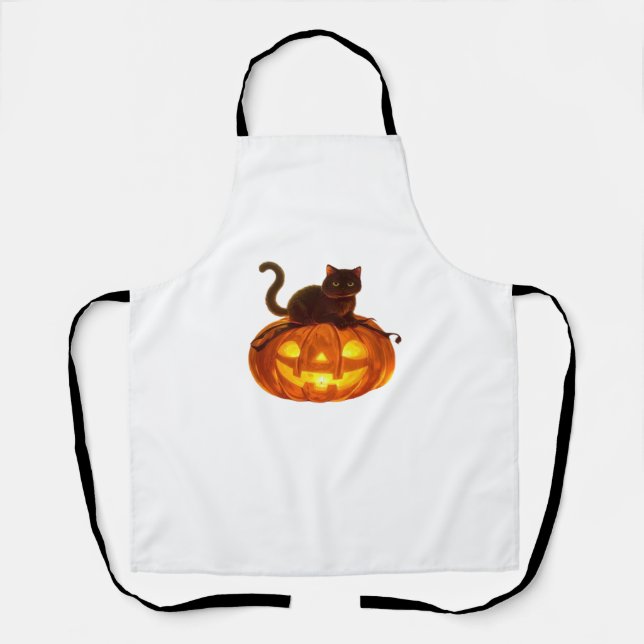 Black Cat and Pumpkin – Spooky Halloween Magic Cla Apron (Front)