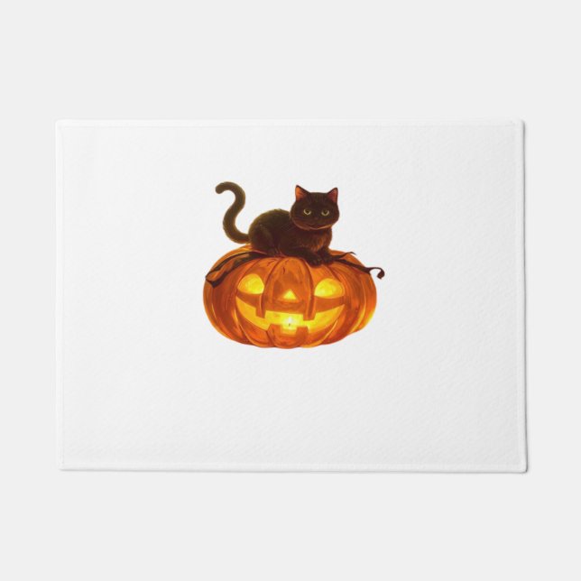 Black Cat and Pumpkin – Spooky Halloween Magic Cla Doormat (Front)