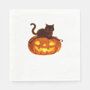 Black Cat and Pumpkin – Spooky Halloween Magic Cla Napkin