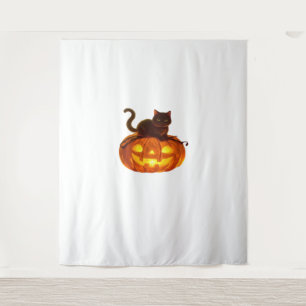 Black Cat and Pumpkin – Spooky Halloween Magic Cla Tapestry