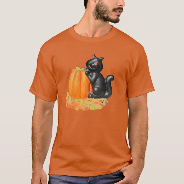 Black Cat and Pumpkin T-Shirt (Front)