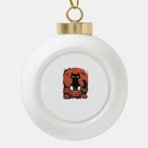 Black Cat and Pumpkins – Halloween T-Shirt Art Cla Ceramic Ball Christmas Ornament
