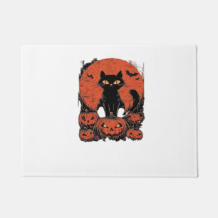 Black Cat and Pumpkins – Halloween T-Shirt Art Cla Doormat