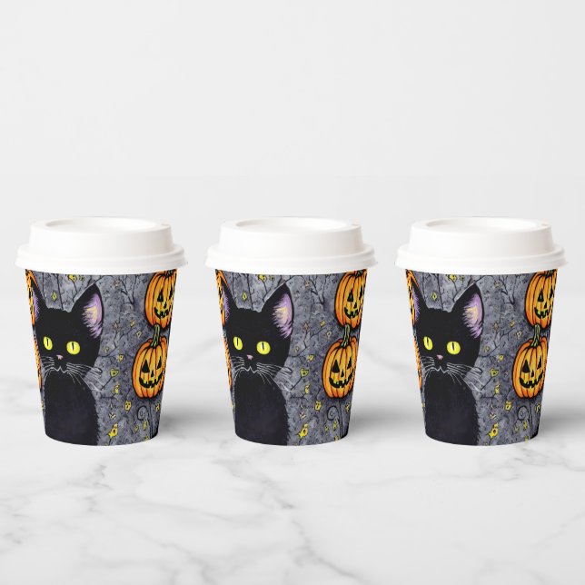 Black Cat and Pumpkins Paper Cups (Multi)