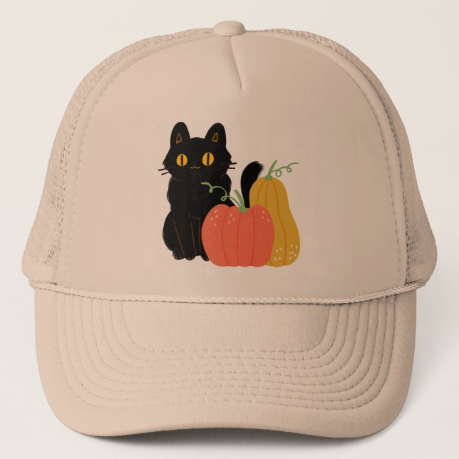 Black Cat and Pumpkins Trucker Hat (Front)