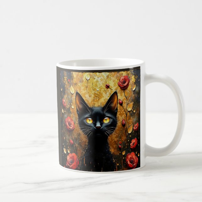 Black Cat and Roses Coffee Mug (Right)