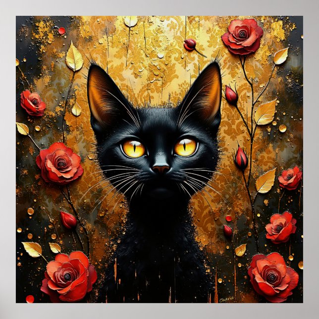 Black Cat and Roses Poster (Front)