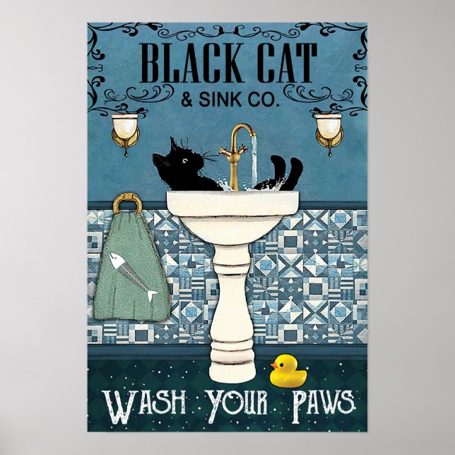 Black Cat and Sink Co - Home Decor Wall Art (Front)
