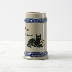 Black Cat and Skull Halloween Beer Stein