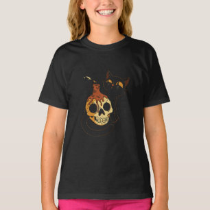 Black Cat And Skull In Vintage Style T-Shirt