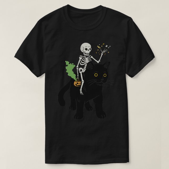 Black Cat and Skull T-Shirt (Design Front)