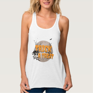 Black Cat and Skull Trick or Treat Halloween Singlet