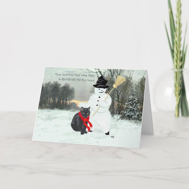 Black Cat and Snowman Holiday Card (Front)
