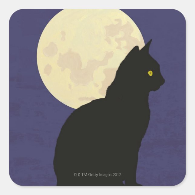 Black Cat and the Moon Square Sticker (Front)