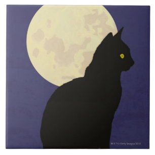 Black Cat and the Moon Tile