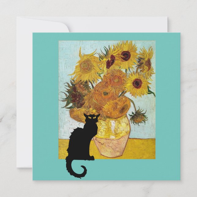 Black Cat and Van Gogh Sunflowers Invitation (Front)