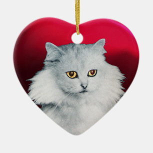 BLACK CAT AND WHITE CAT HEART CERAMIC TREE DECORATION