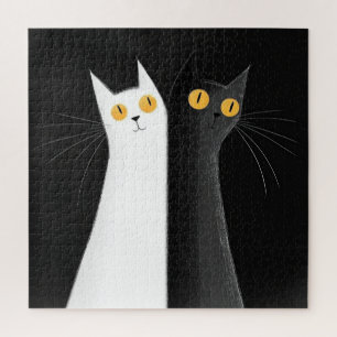 Black Cat and White Cats on Black Jigsaw Puzzle
