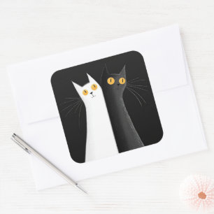 Black Cat and White Cats on Black Square Sticker