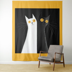 Black Cat and White Cats on Black Tapestry