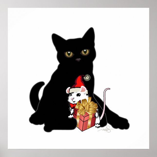 Black Cat and White Mouse Christmas Poster (Front)
