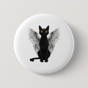 Black Cat Angel Wings  6 Cm Round Badge
