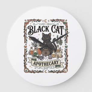 Black Cat Apothecary Cat Witchy Mystic Apothecary Large Clock