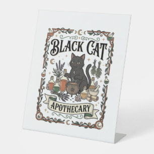 Black Cat Apothecary Cat Witchy Mystic Apothecary Pedestal Sign