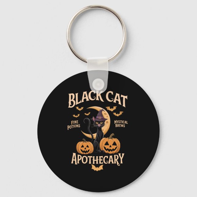 Black Cat Apothecary Halloween Enthusiasts Key Ring (Front)