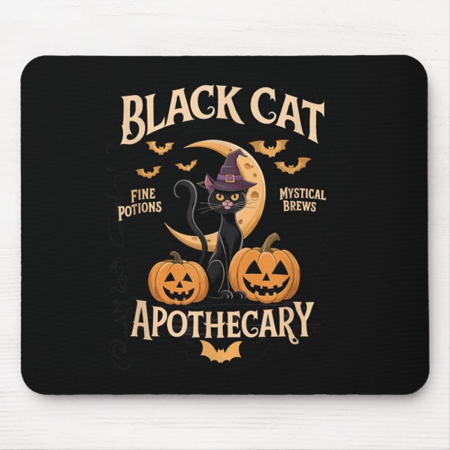 Black Cat Apothecary Halloween Enthusiasts Mouse Pad (Front)