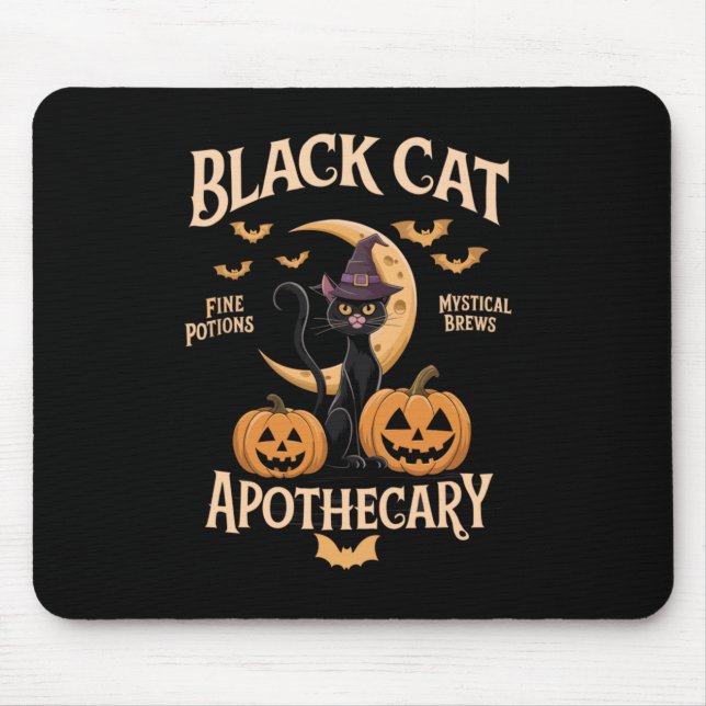 Black Cat Apothecary Halloween Enthusiasts Mouse Pad (Front)