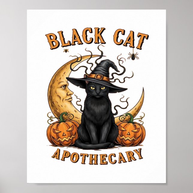 Black Cat Apothecary – Halloween Witchy Moon & Pum Poster (Front)