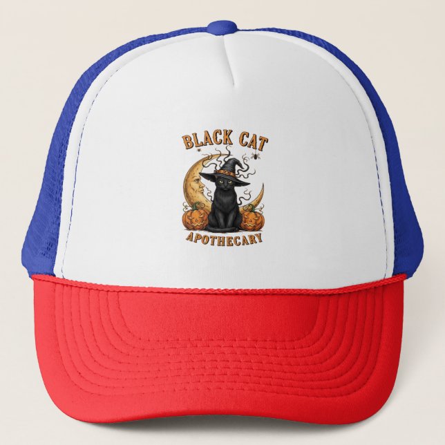 Black Cat Apothecary – Halloween Witchy Moon & Pum Trucker Hat (Front)