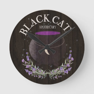 Black Cat Apothecary Round Clock