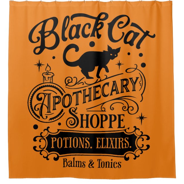 Black Cat Apothecary Store Shower Curtain (Front)