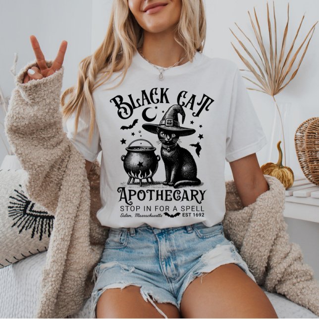 Black Cat Apothecary Wiccan Grimoire Halloween  T-Shirt (Creator Uploaded)
