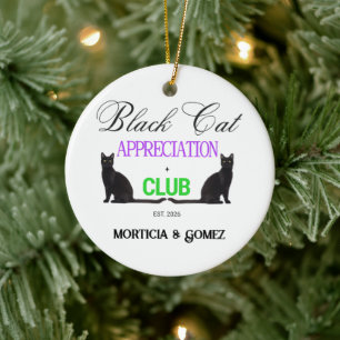 Black Cat Appreciation Club Playful Halloween  Ceramic Tree Decoration